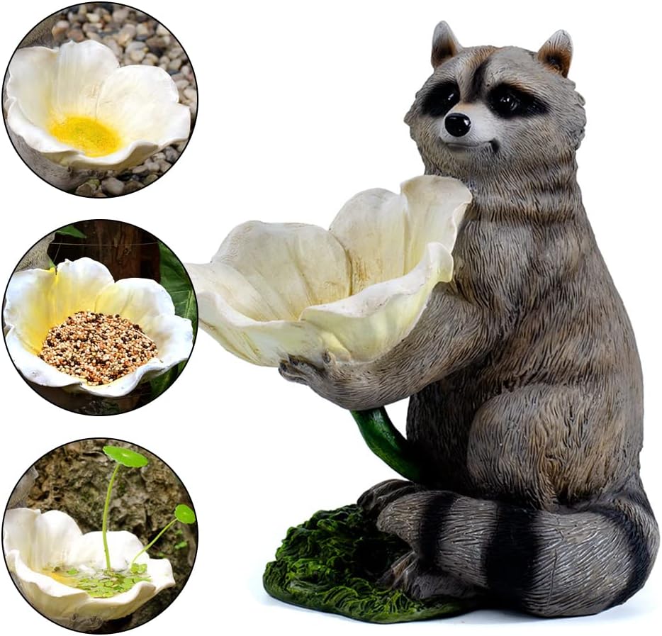 Resin Raccoon Bird Feeder Garden Statue