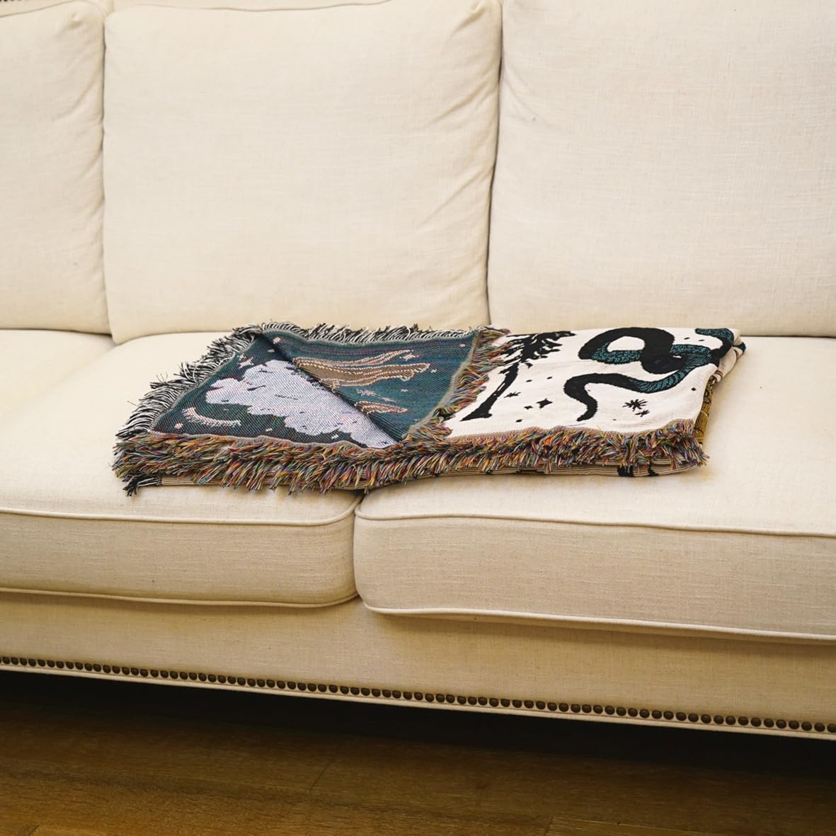 Bohemian Throw Blanket Woven Cotton Fringe