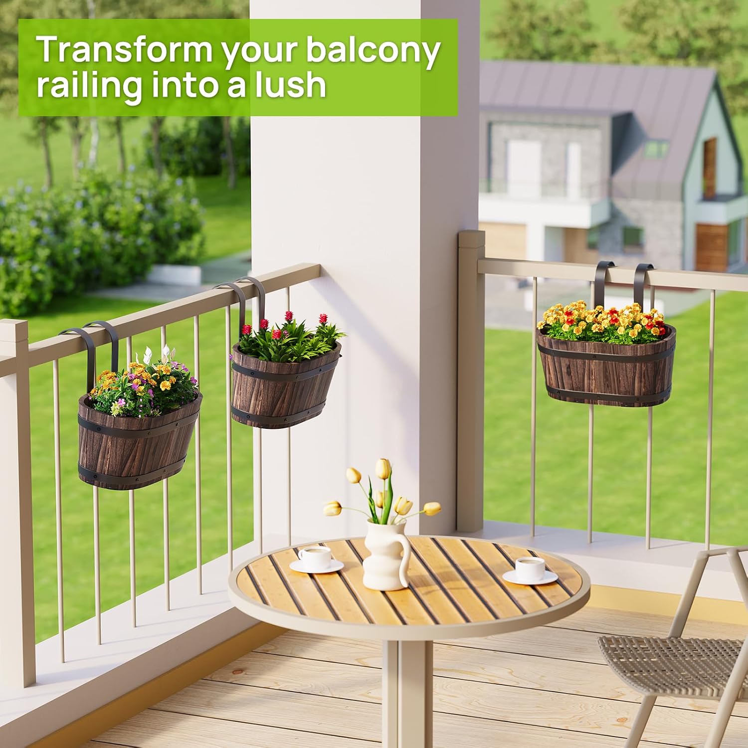 2Pack Wood Railing Planter Box