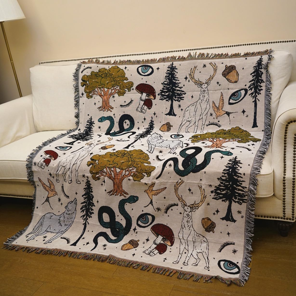 Bohemian Throw Blanket Woven Cotton Fringe