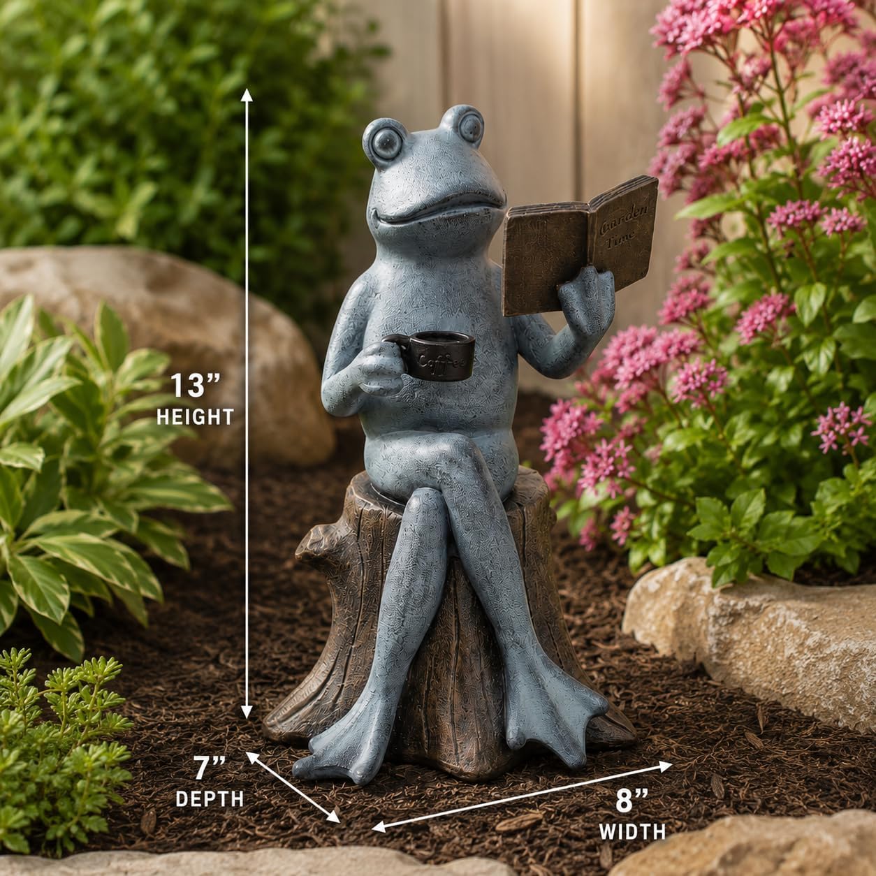 Resin Frog On Stump Garden Statue