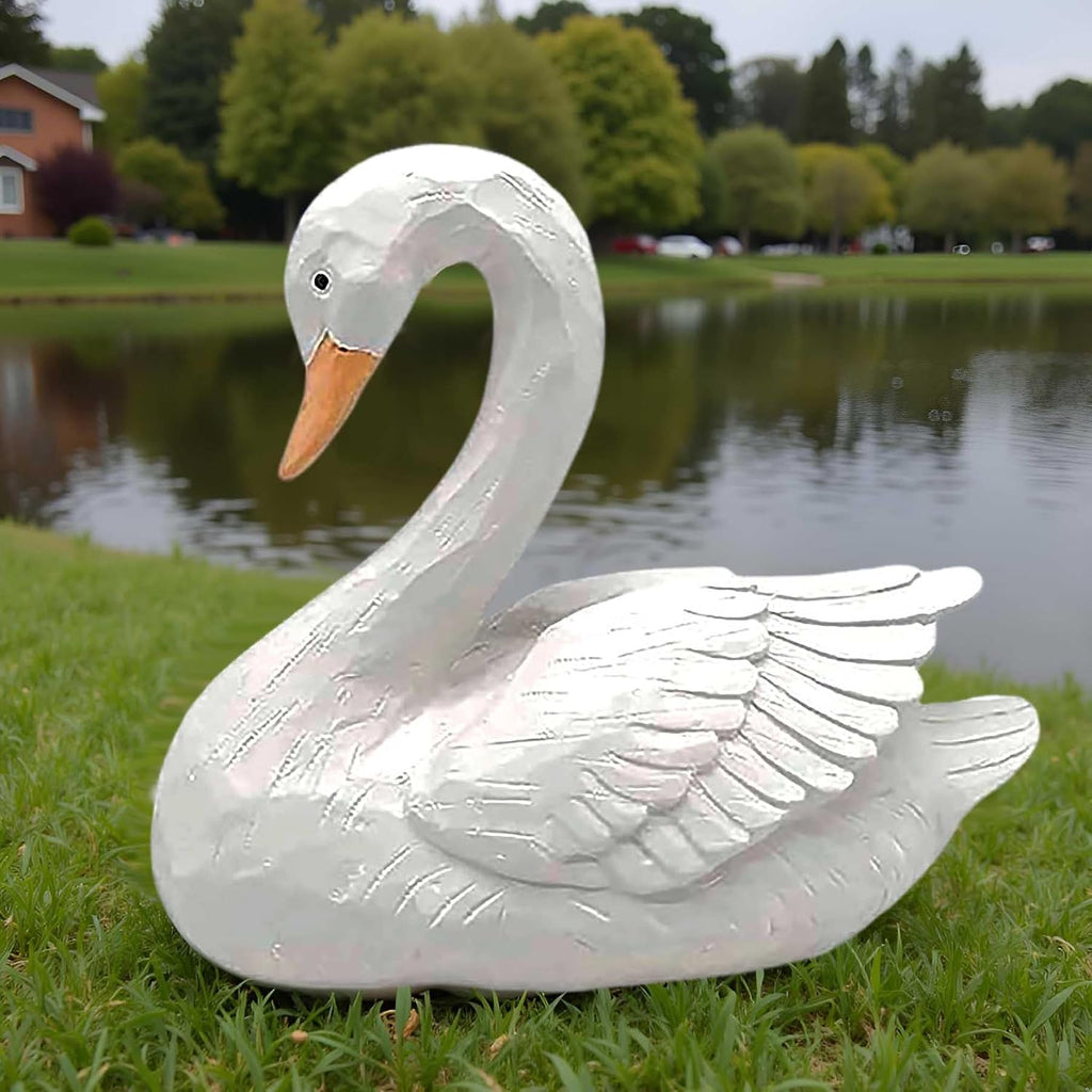 Resin White Swan Garden Statue Decor