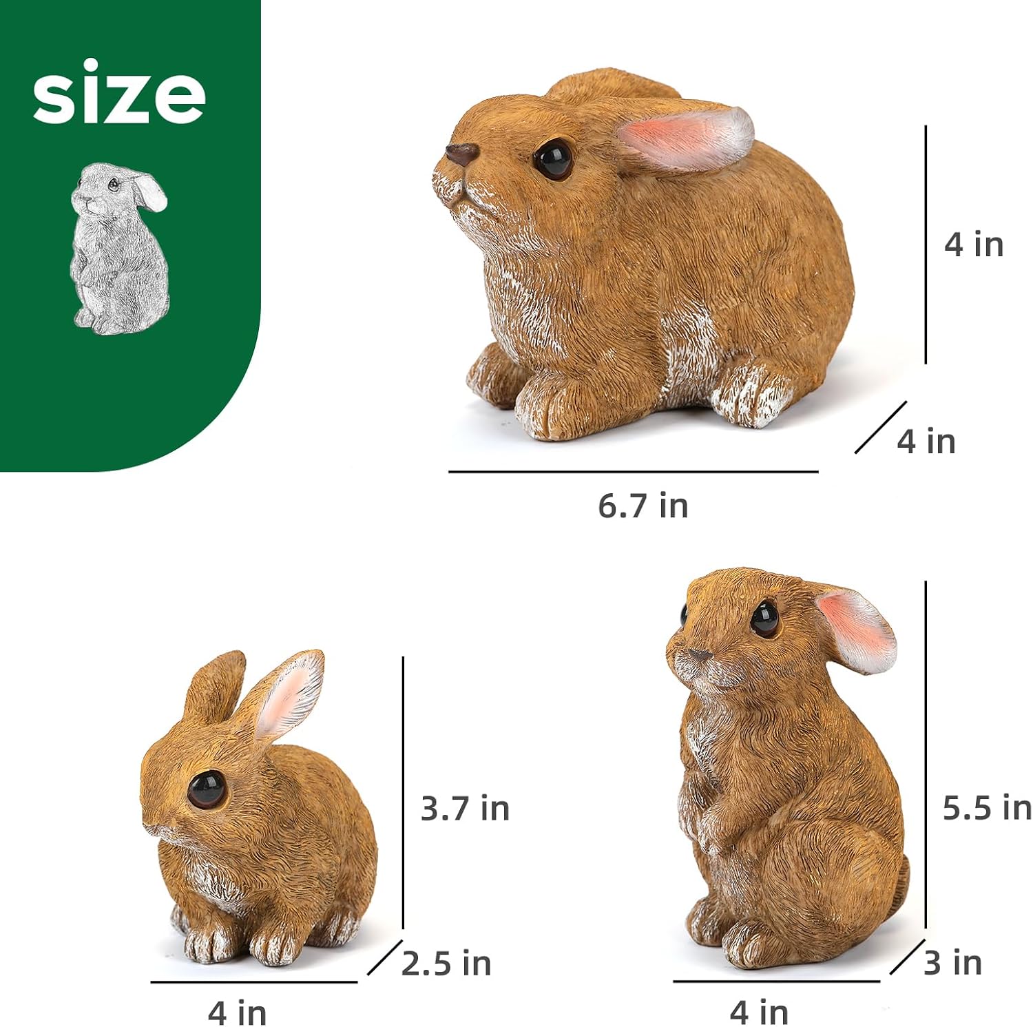 3Pcs Bunny Garden Statue Decor