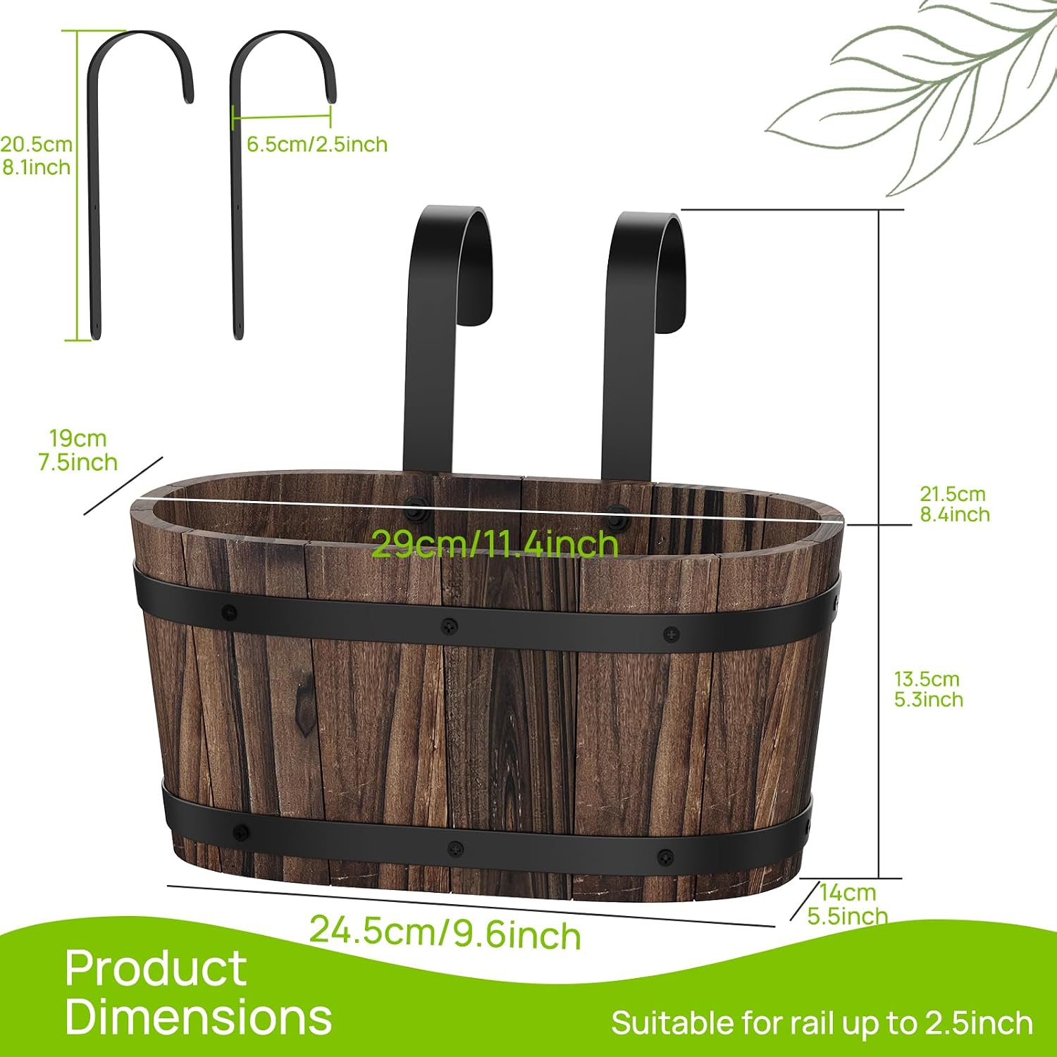 2Pack Wood Railing Planter Box