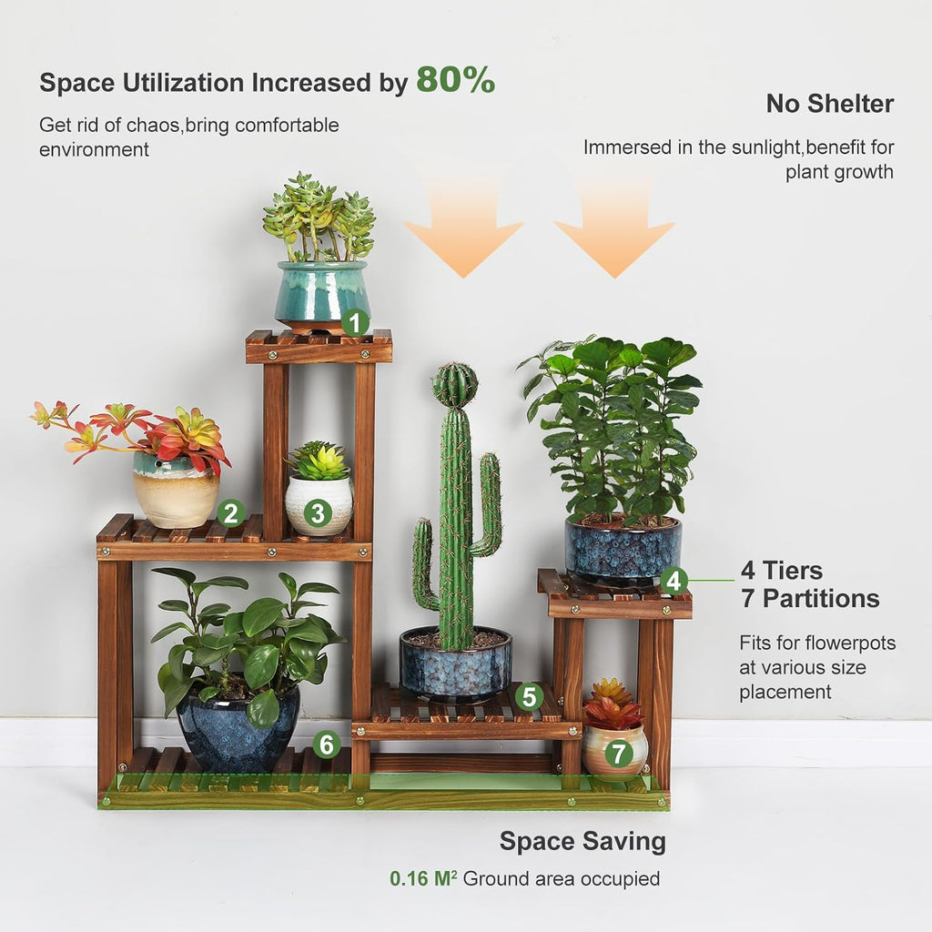 Pine Wood 4 Tiers Plant Stand