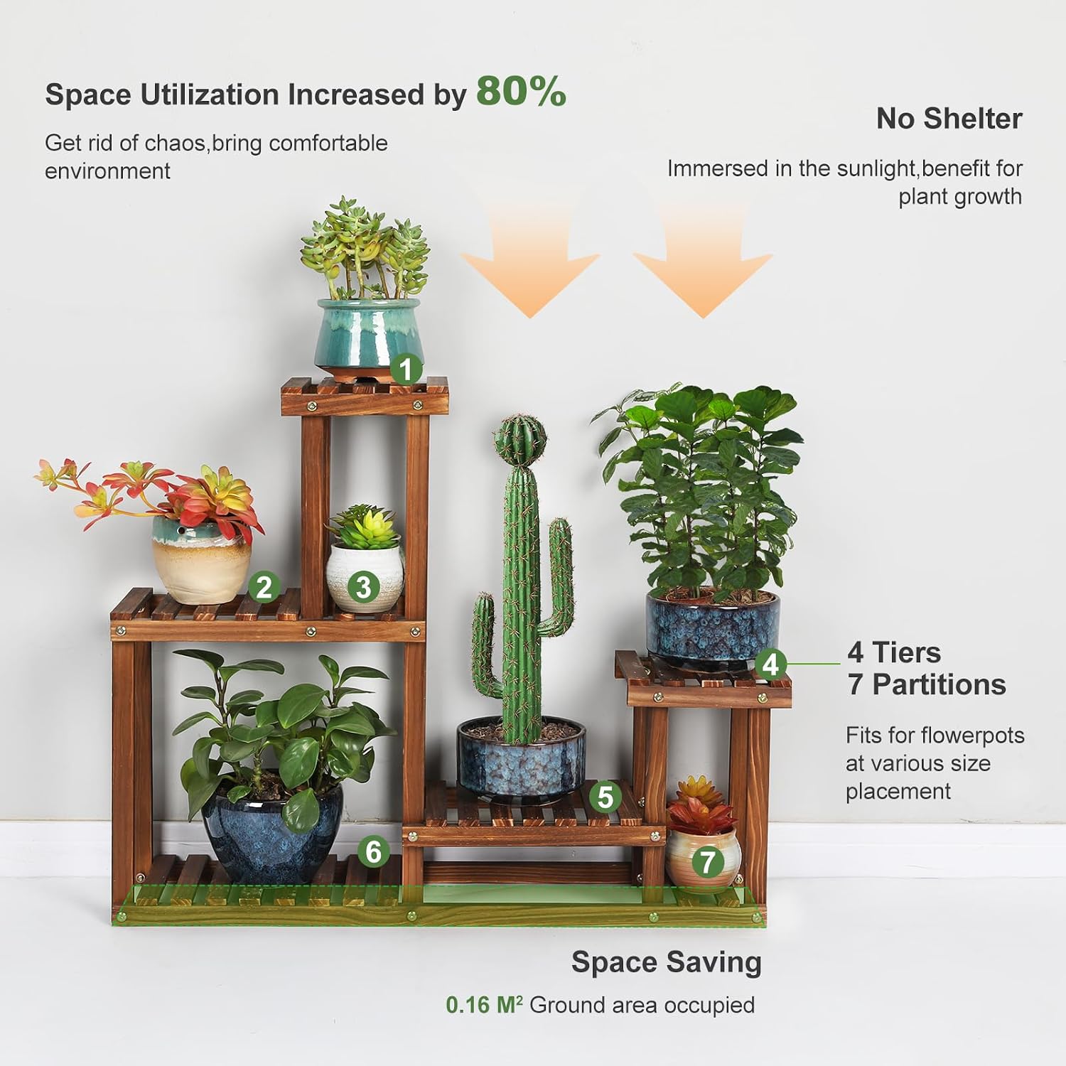 Pine Wood 4 Tiers Plant Stand