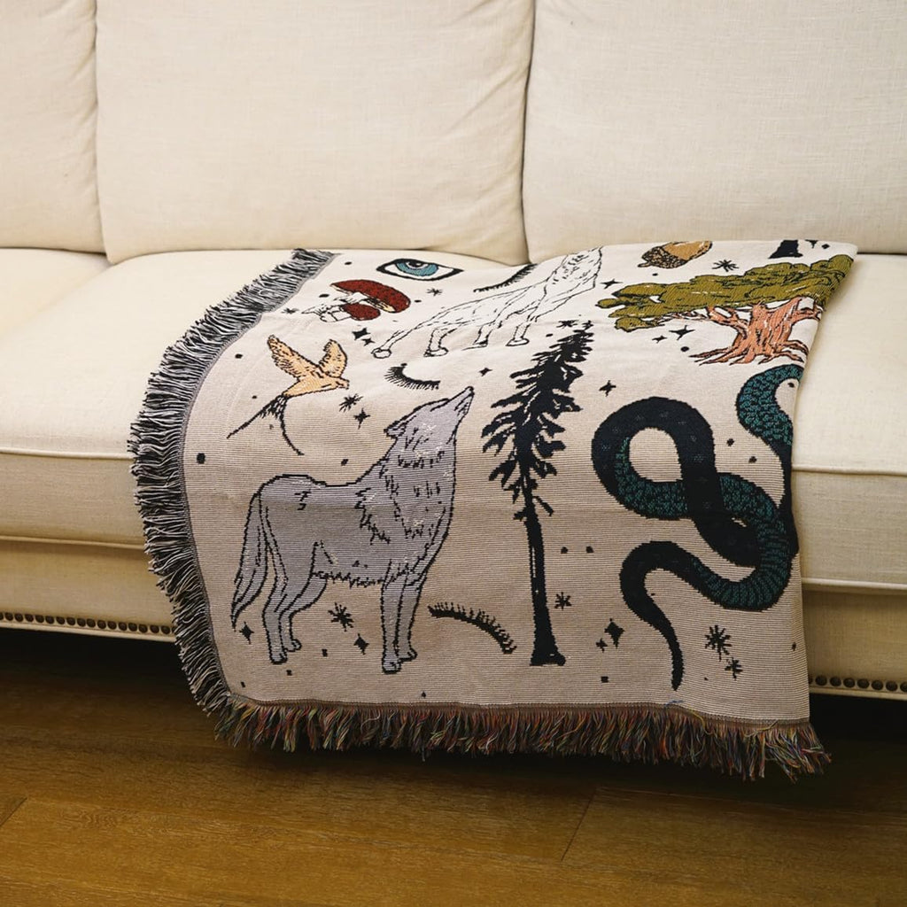 Bohemian Throw Blanket Woven Cotton Fringe