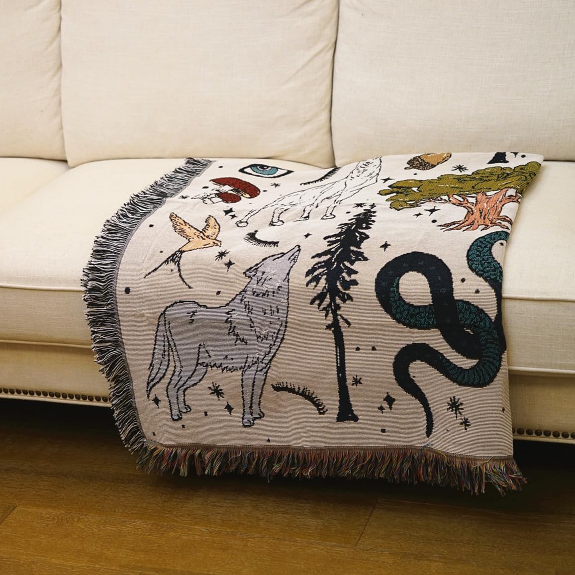 Bohemian Throw Blanket Woven Cotton Fringe