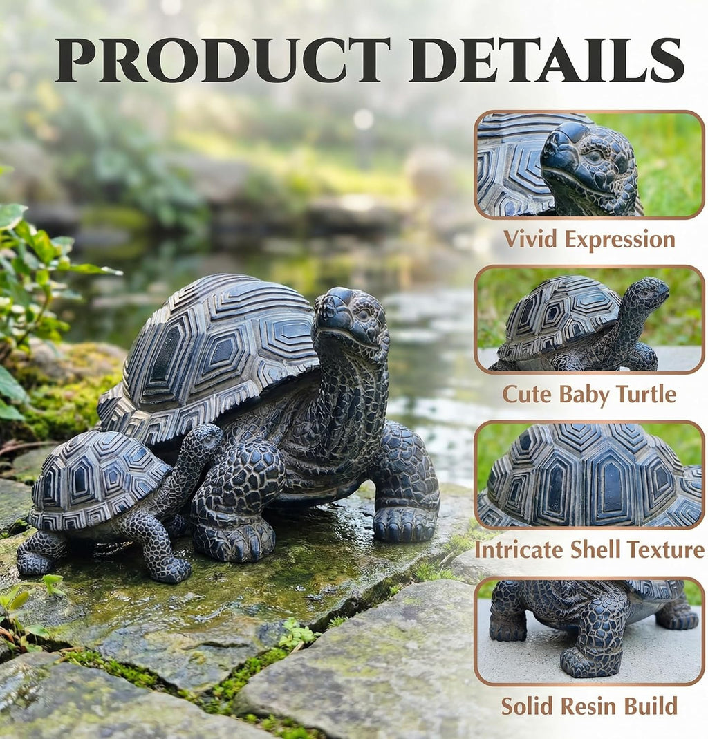 2 Pcs Resin Turtle Garden Statue Decor