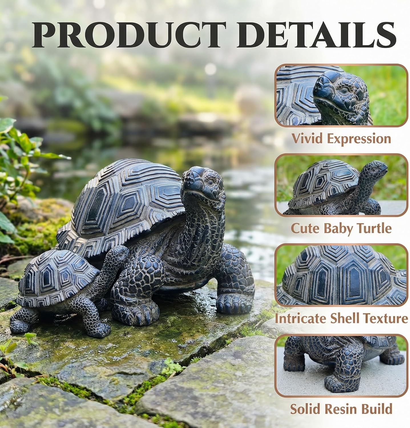 2 Pcs Resin Turtle Garden Statue Decor