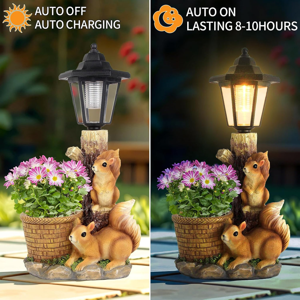 Solar Squirrel Garden Statue Decor