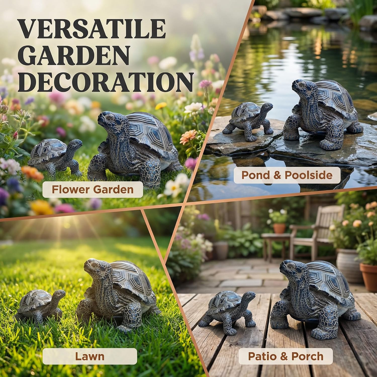 2 Pcs Resin Turtle Garden Statue Decor