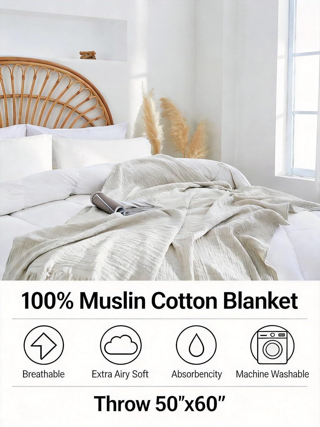 Cotton Muslin Fringe Throw Blanket