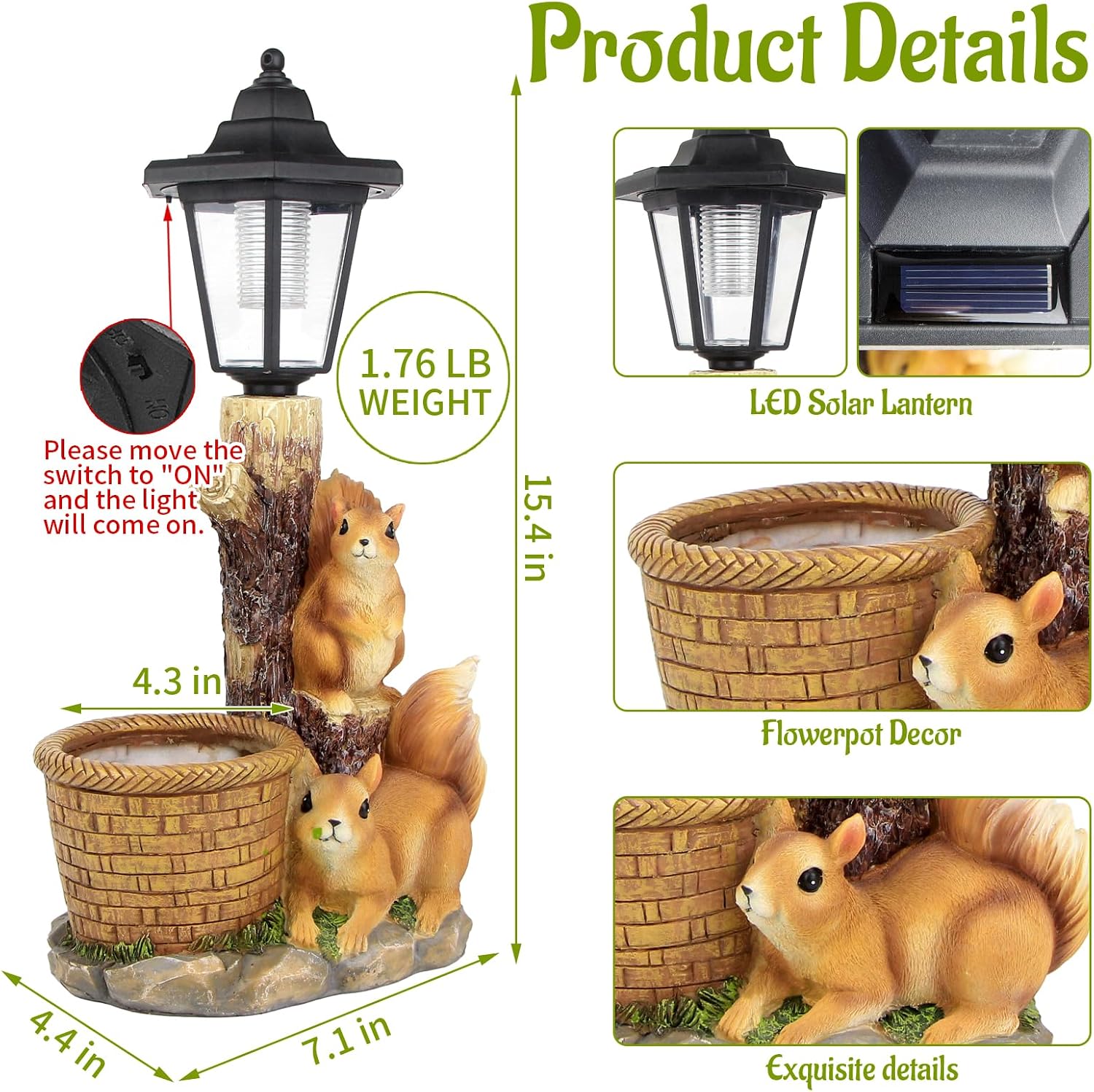 Solar Squirrel Garden Statue Decor