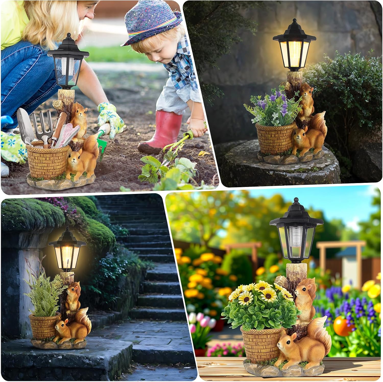 Solar Squirrel Garden Statue Decor