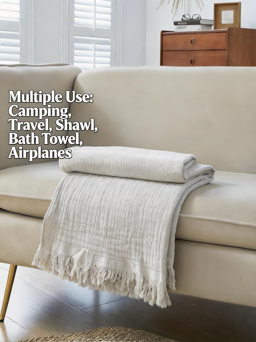 Cotton Muslin Fringe Throw Blanket
