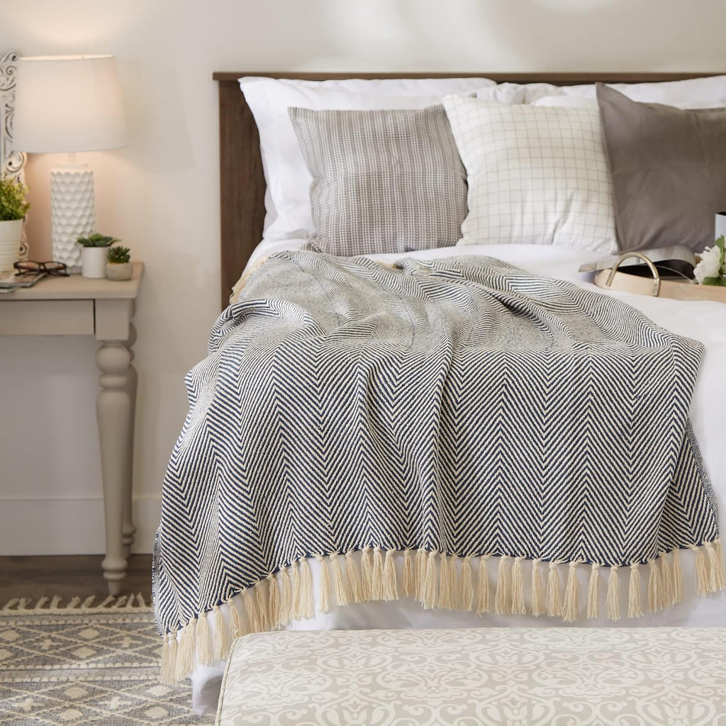 Rustic Farmhouse Cotton Chevron Blanket Throw