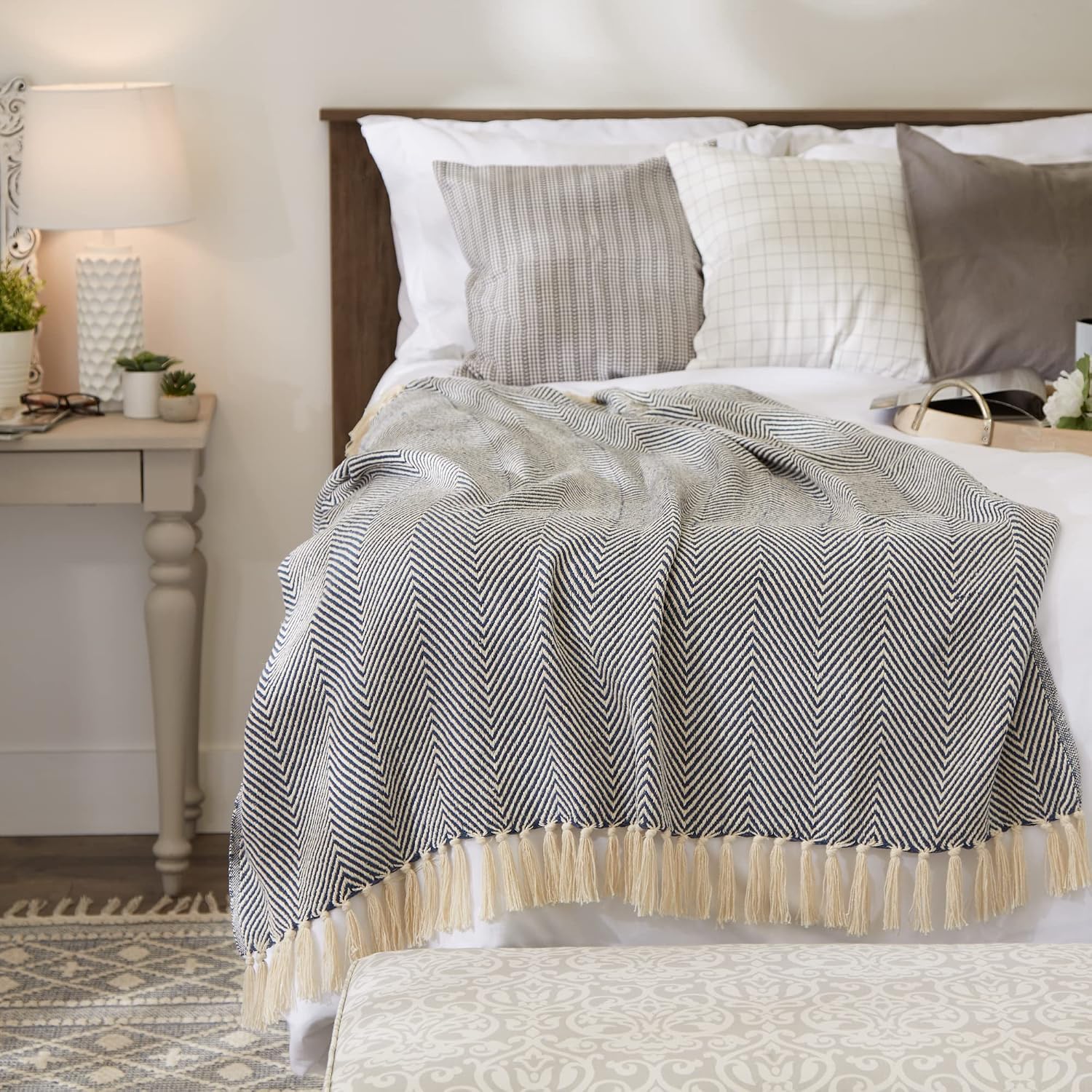 Rustic Farmhouse Cotton Chevron Blanket Throw