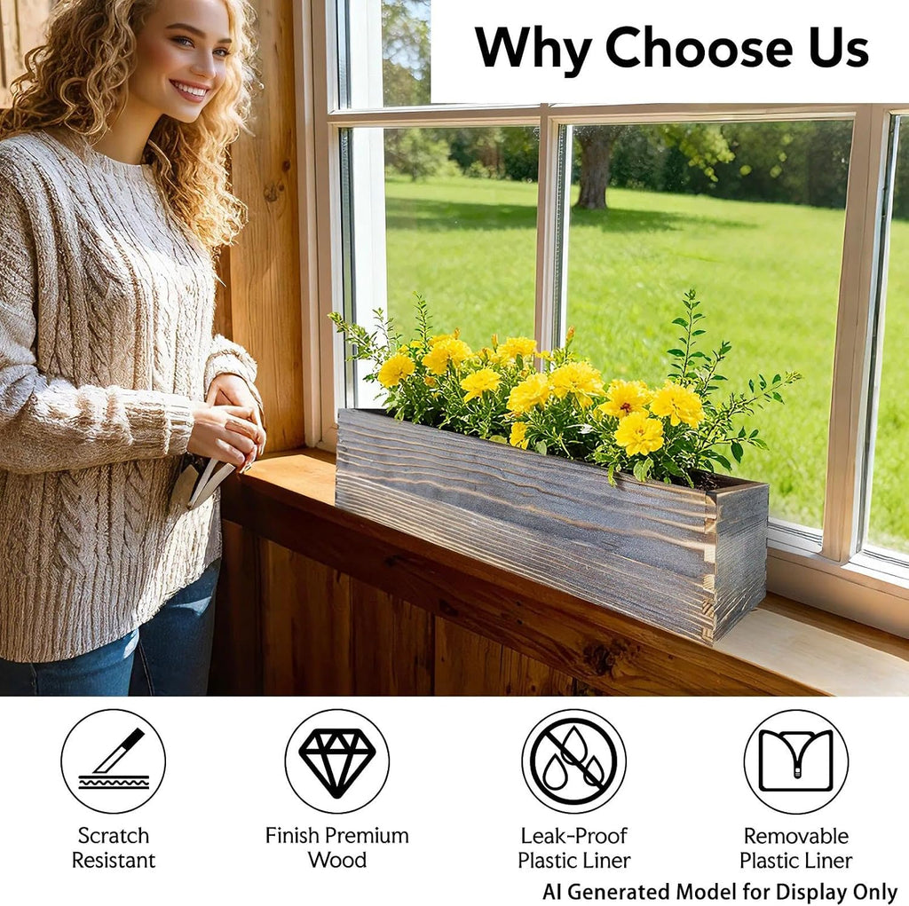 2 Pcs Wood Window Box Planter
