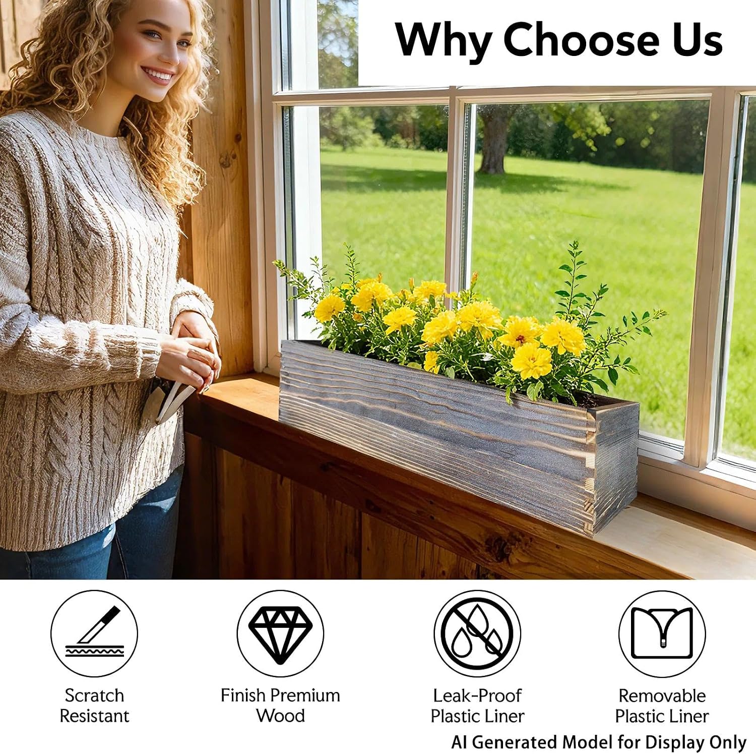 2 Pcs Wood Window Box Planter
