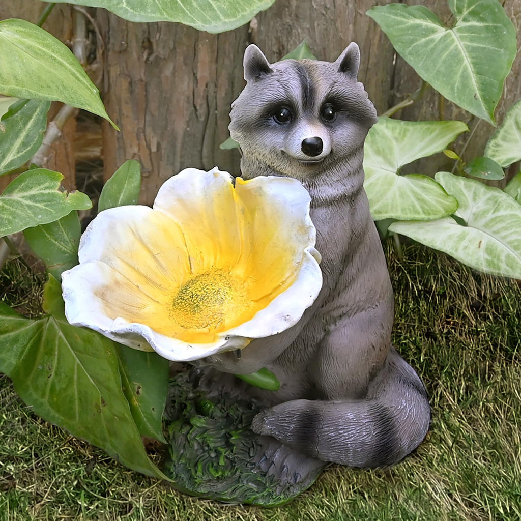 Resin Raccoon Bird Feeder Garden Statue