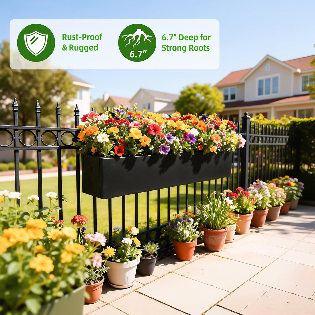 2 Pack Metal Railing Planter Box