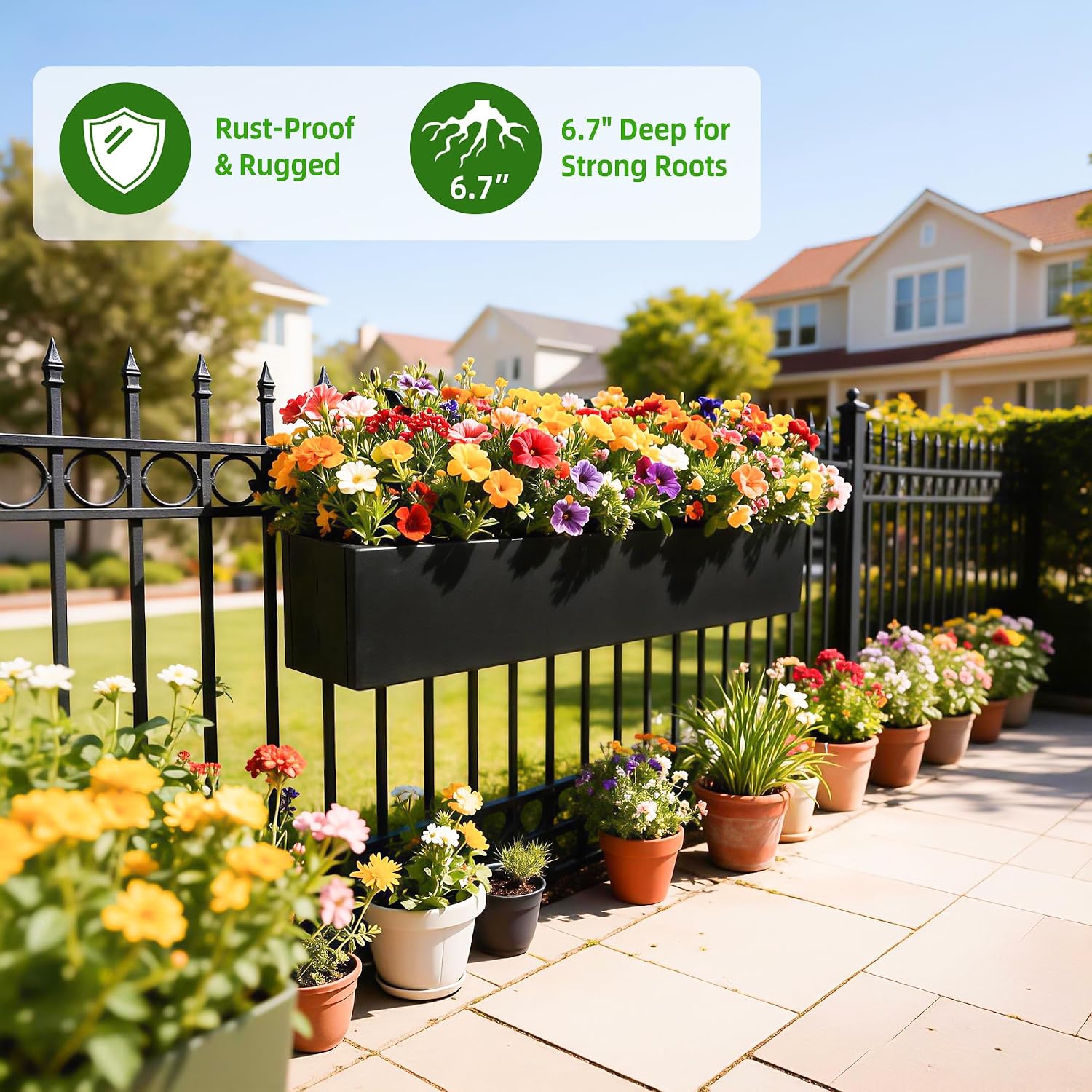 2 Pack Metal Railing Planter Box
