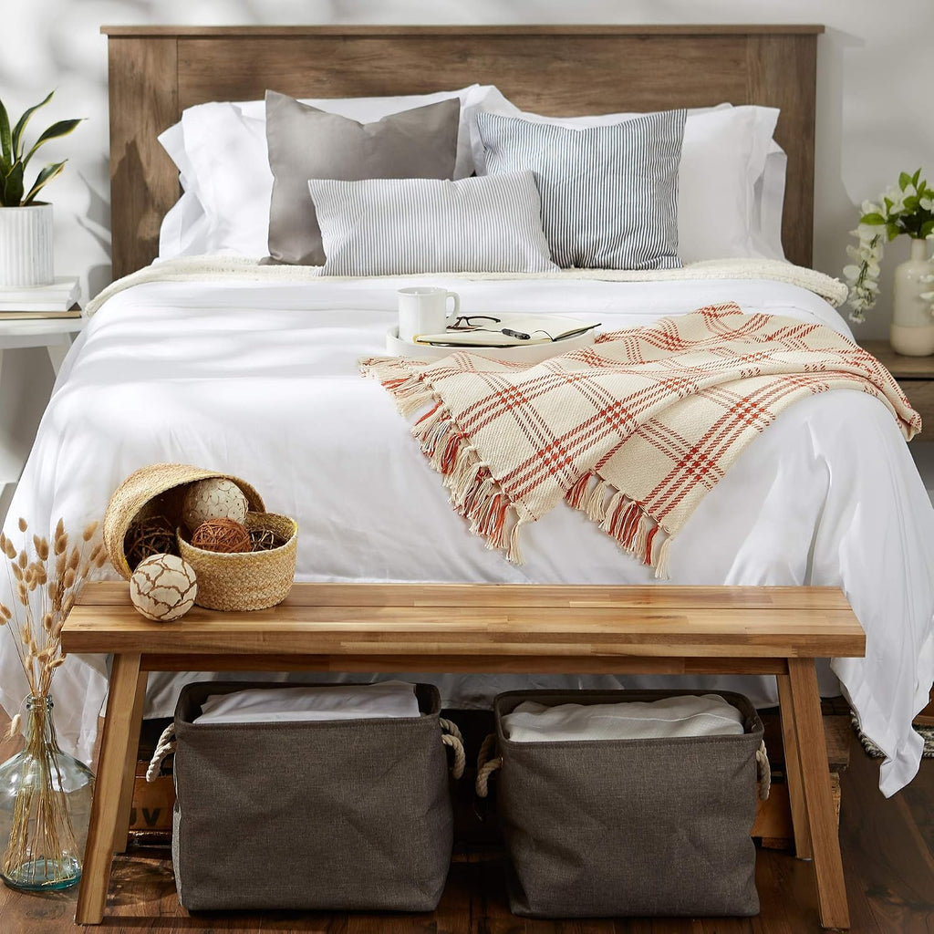Plaid Cotton Fringe Throw Blanket