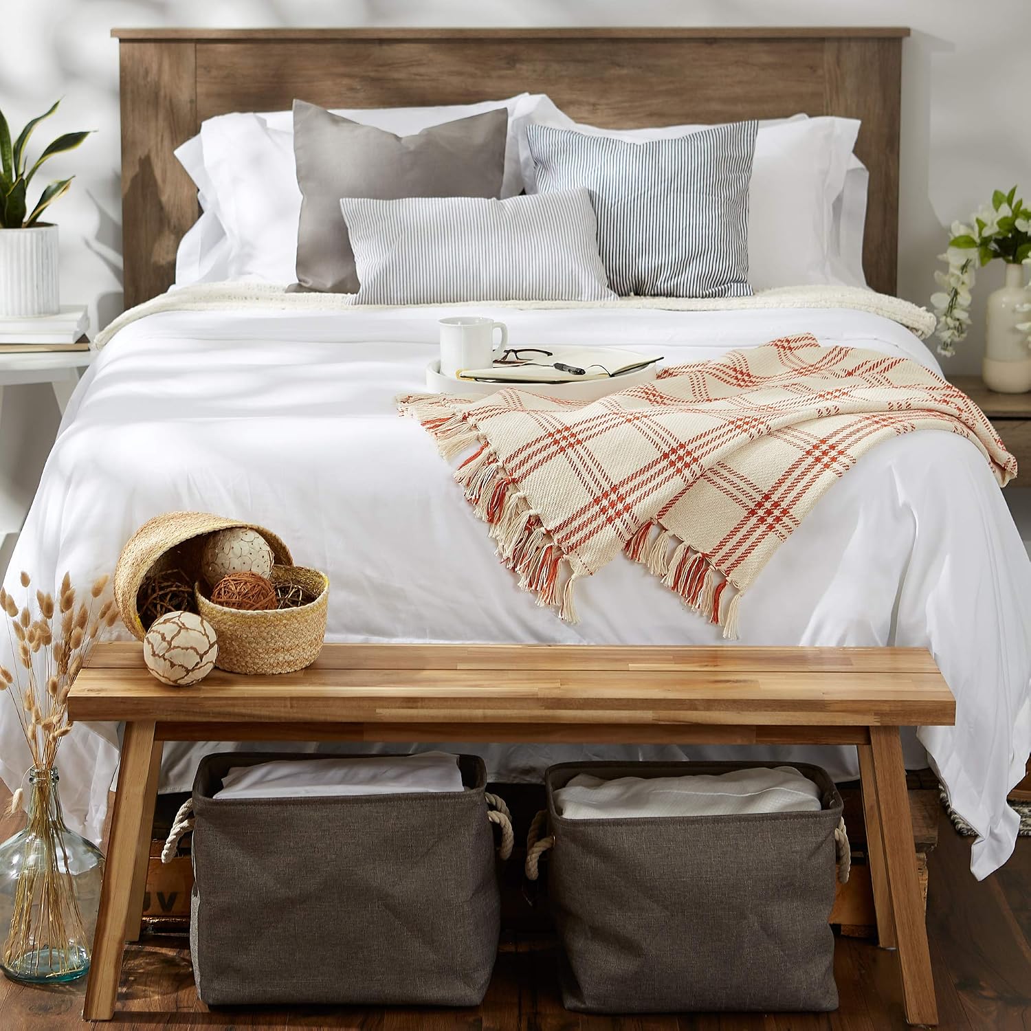 Plaid Cotton Fringe Throw Blanket