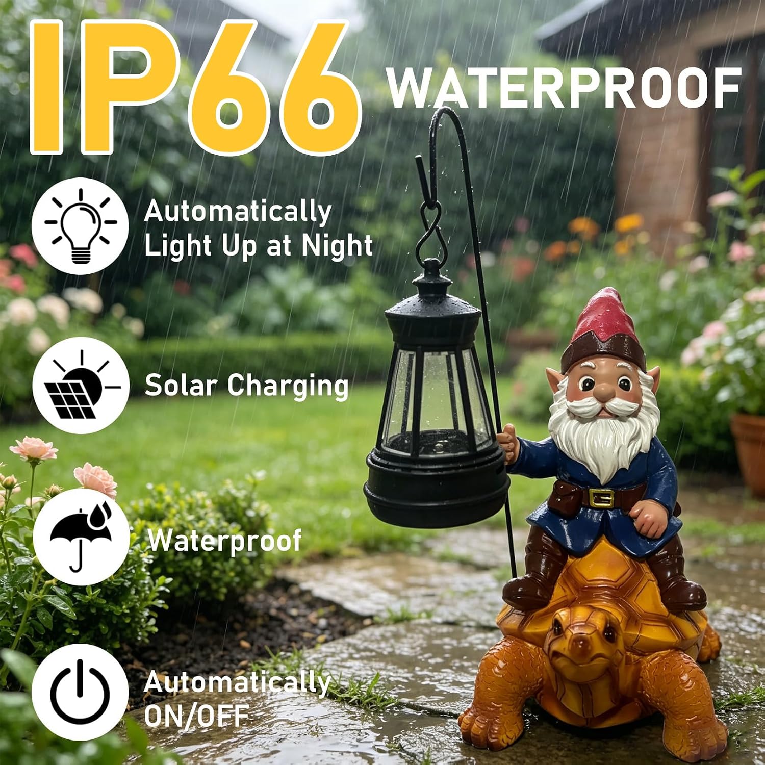 Solar Gnome Turtle Garden Statue Decor