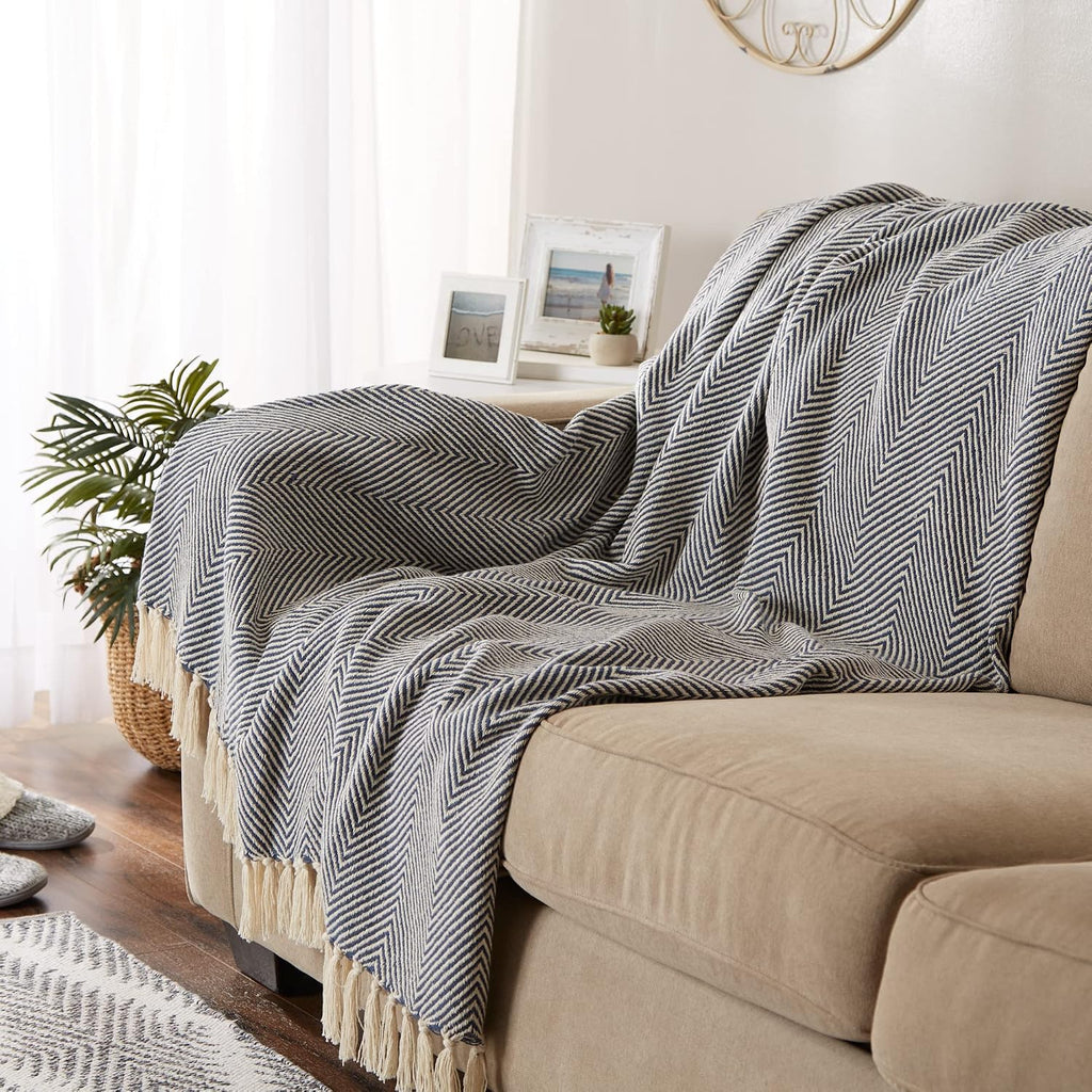 Rustic Farmhouse Cotton Chevron Blanket Throw