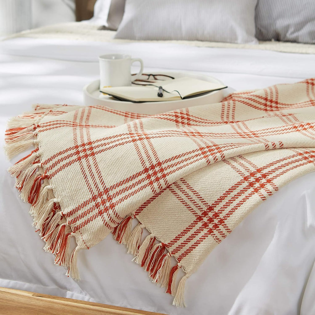 Plaid Cotton Fringe Throw Blanket