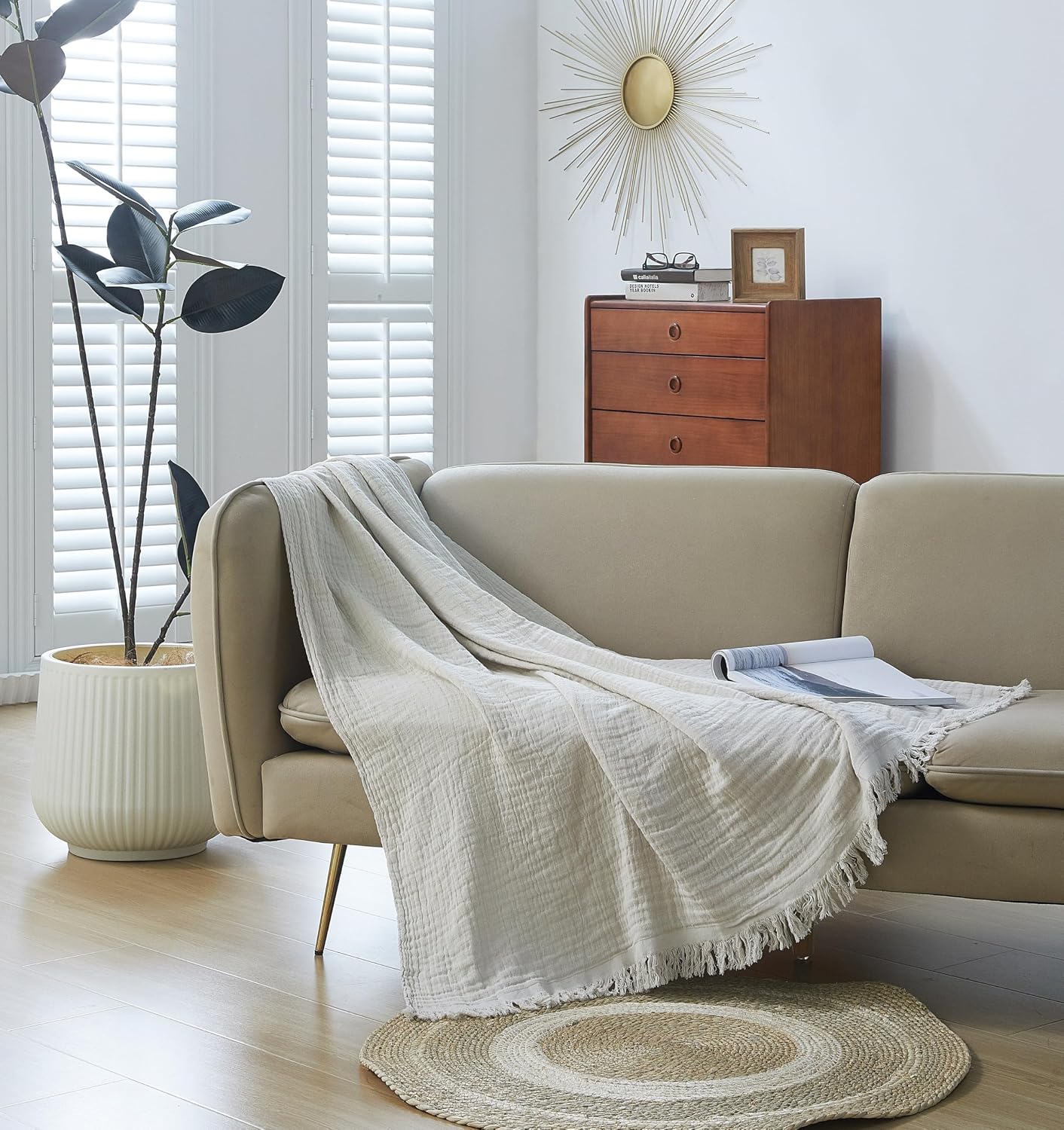 Cotton Muslin Fringe Throw Blanket