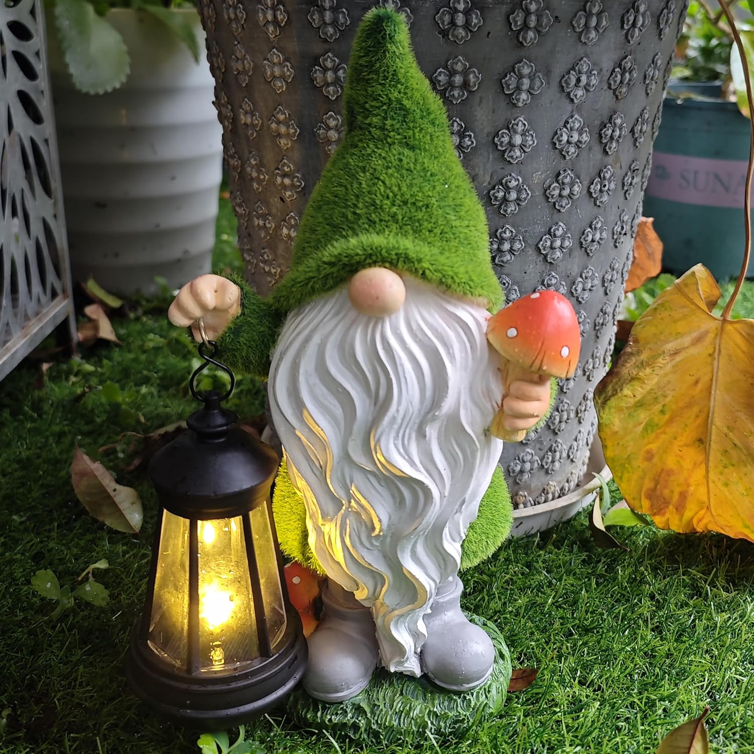 Solar Gnome Mushroom Garden Statue Decor