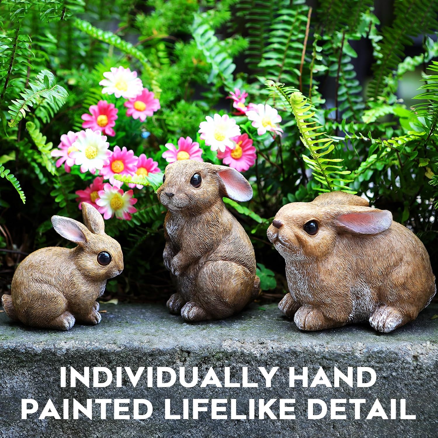 3Pcs Bunny Garden Statue Decor