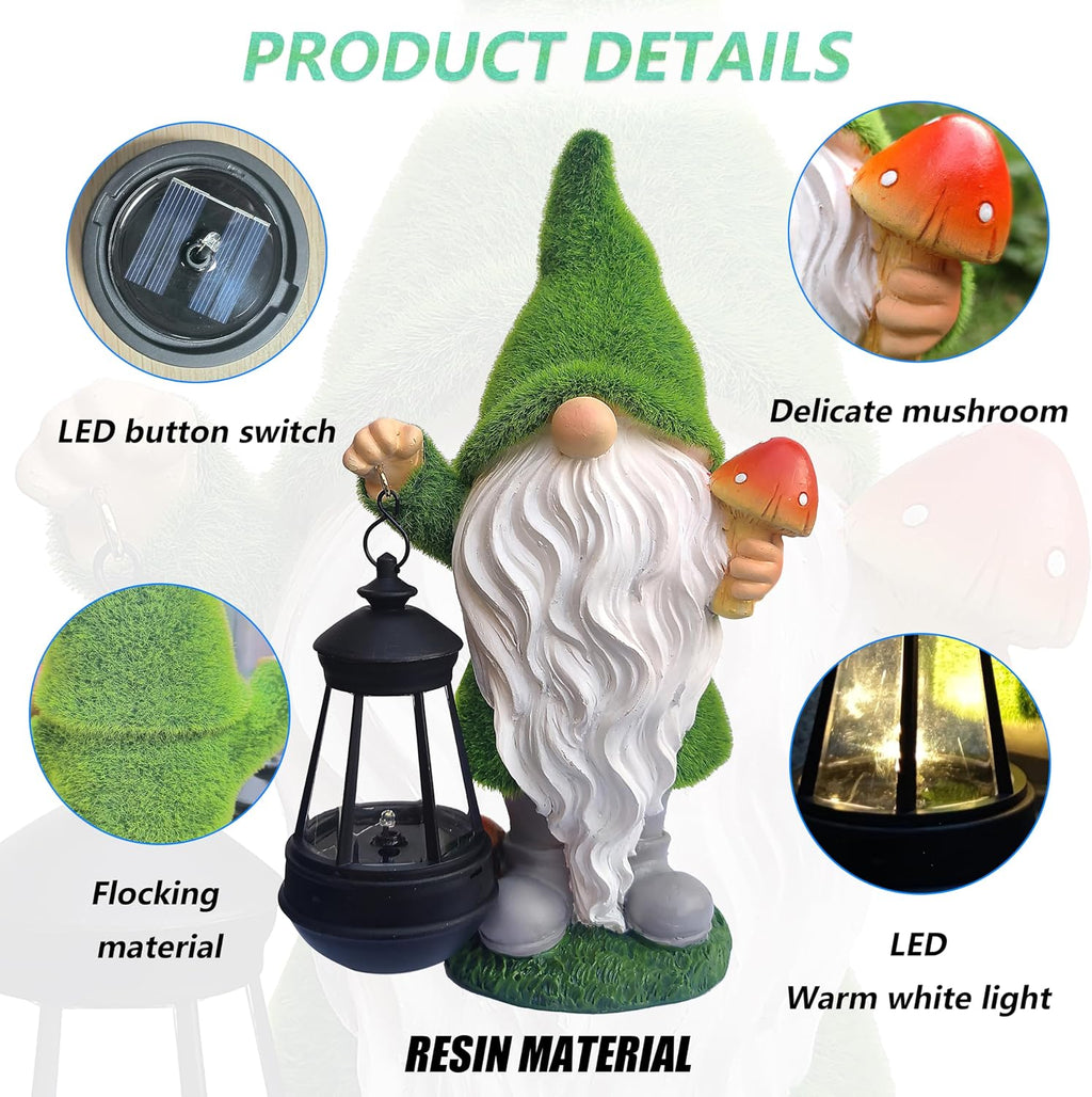 Solar Gnome Mushroom Garden Statue Decor