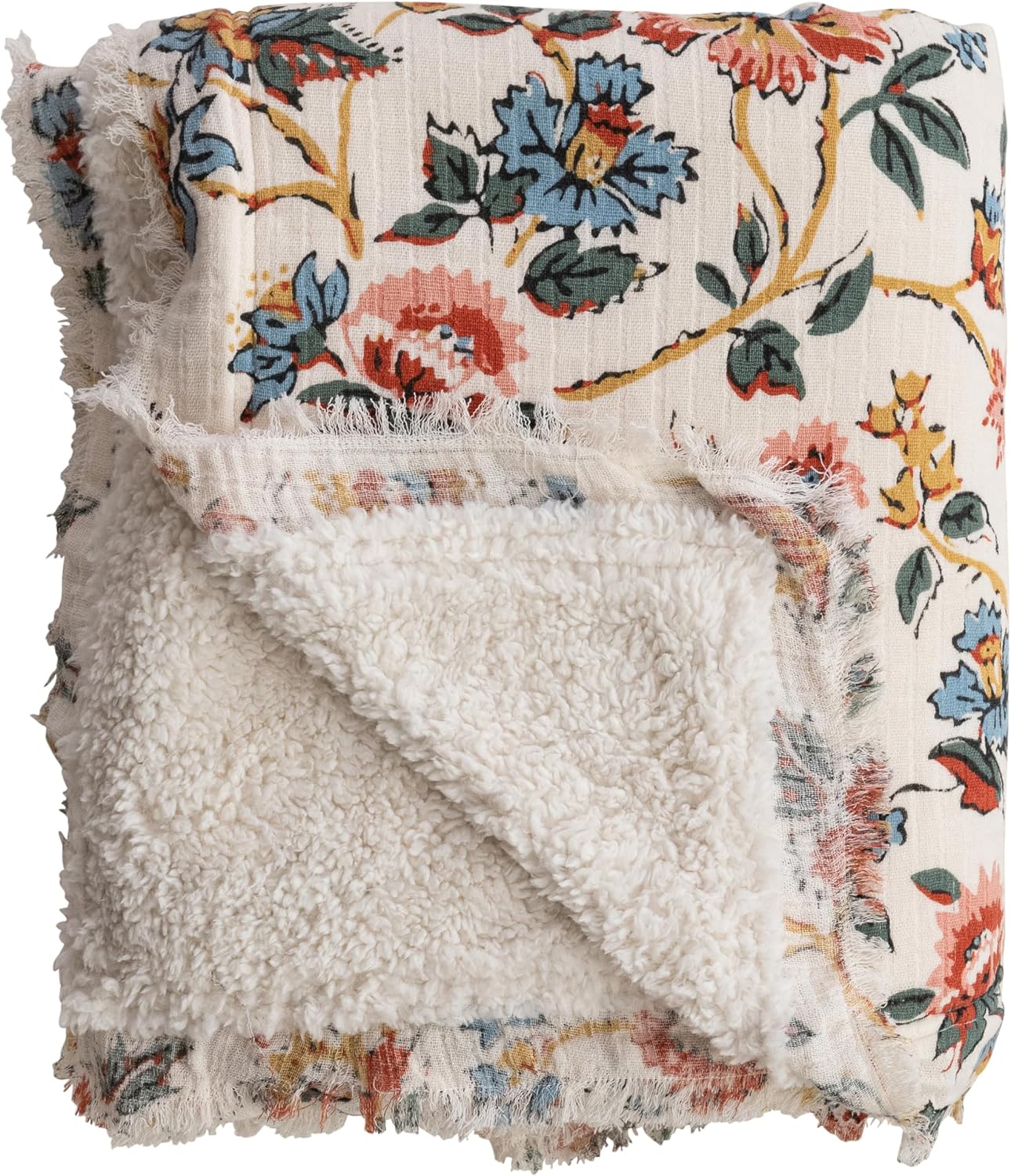 Creative Co-Op Sherpa Back Fringe Throw Blanket